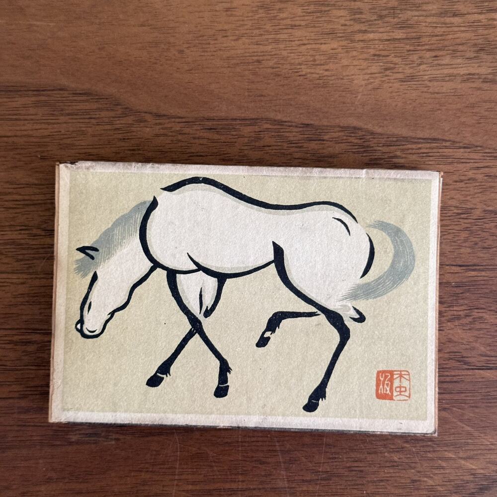 Vintage Japanese Folk Art Horse Long Fireplace Matches Box Japan 20 Unused